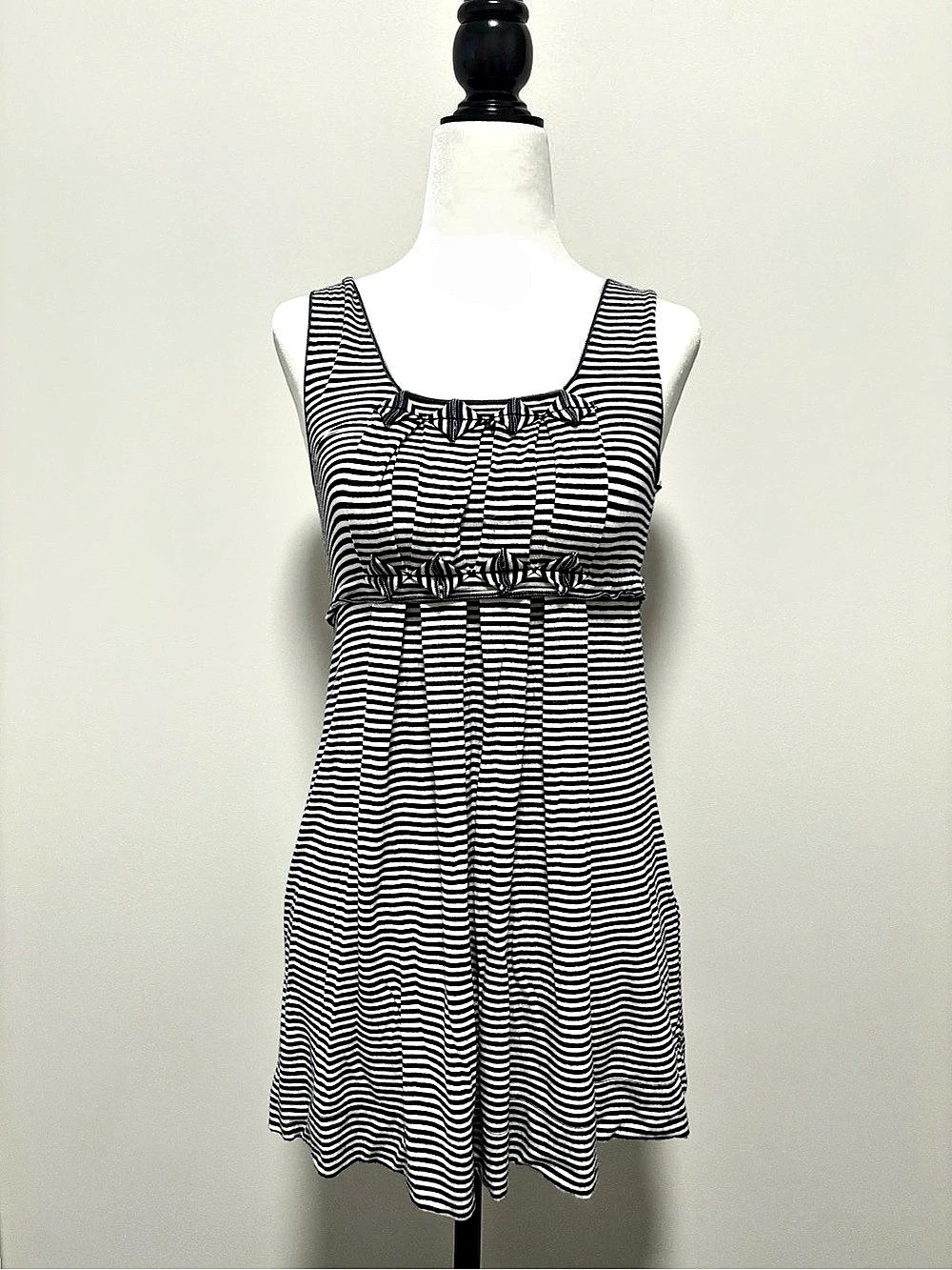 Max Studio Striped Long Top in Black & White Size Small